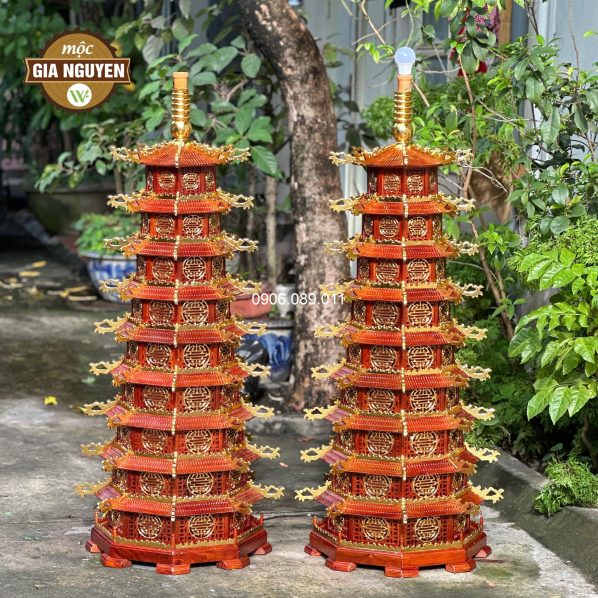 Đèn thờ tháp Văn Xương dát vàng gỗ hương cao cấp 1m27cm