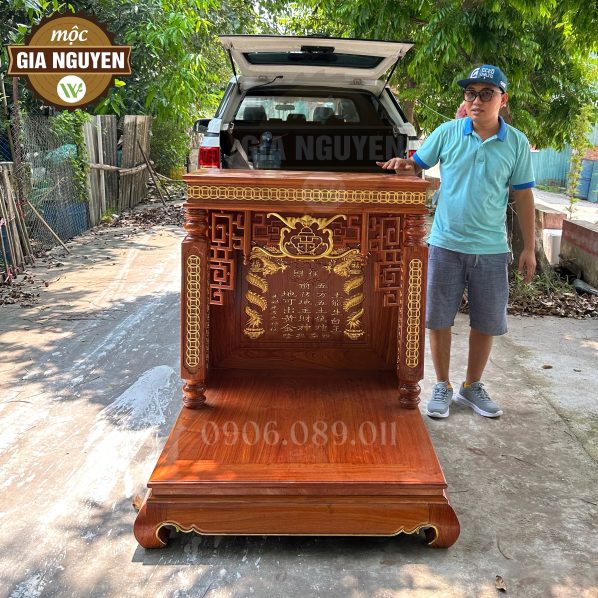 Bàn thờ Thần Tài Gỗ Hương Dát Vàng 117cm