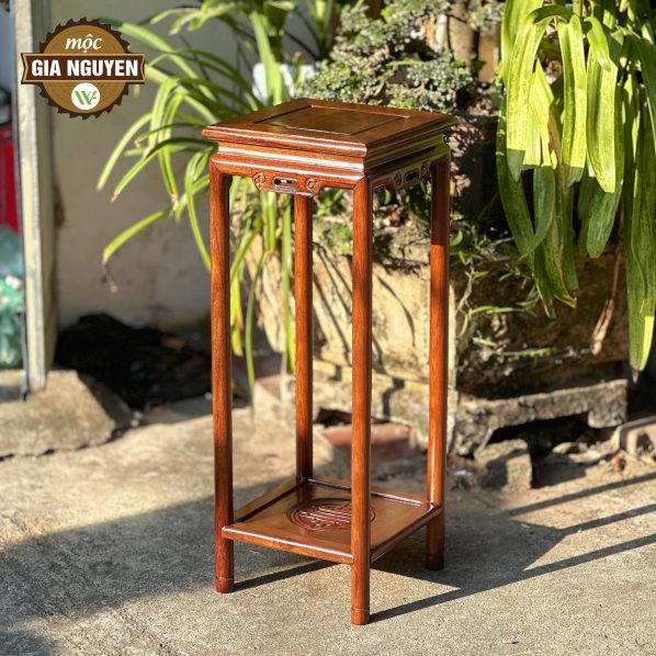 Đôn vuông chân tròn gỗ hương màu óc chó 80cm