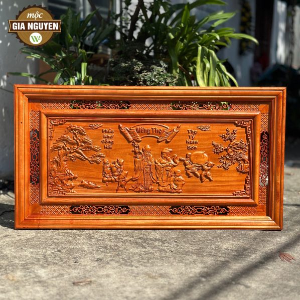 Tranh mừng thọ ông bà gỗ hương 67x127cm