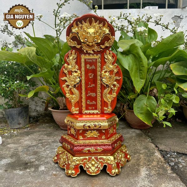 Bài vị thờ song long gỗ hương dát vàng cỡ lớn