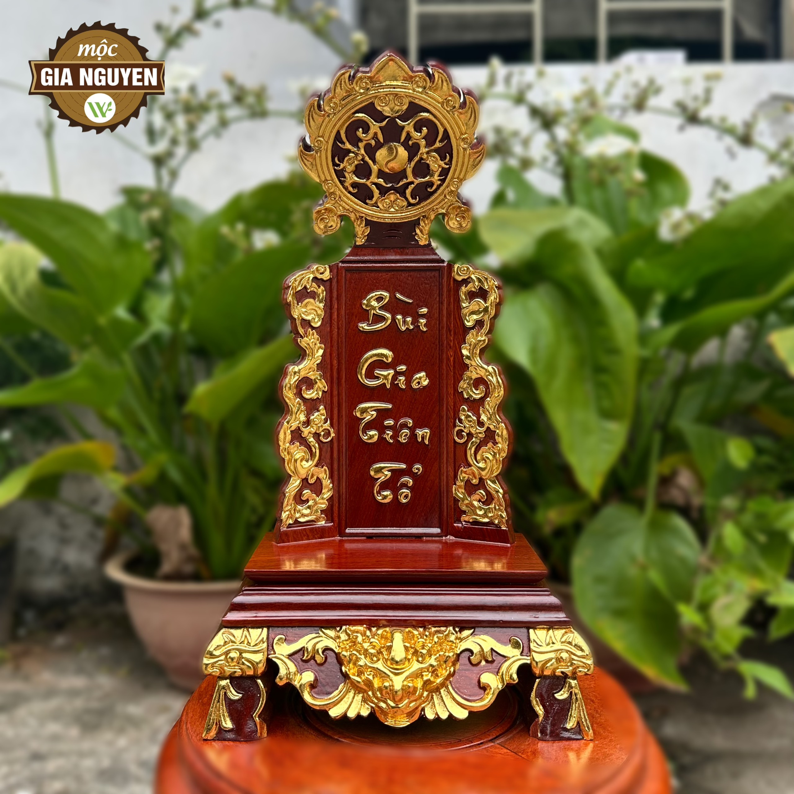 Bài vị thờ gia tiên gỗ hương dát vàng 43cm