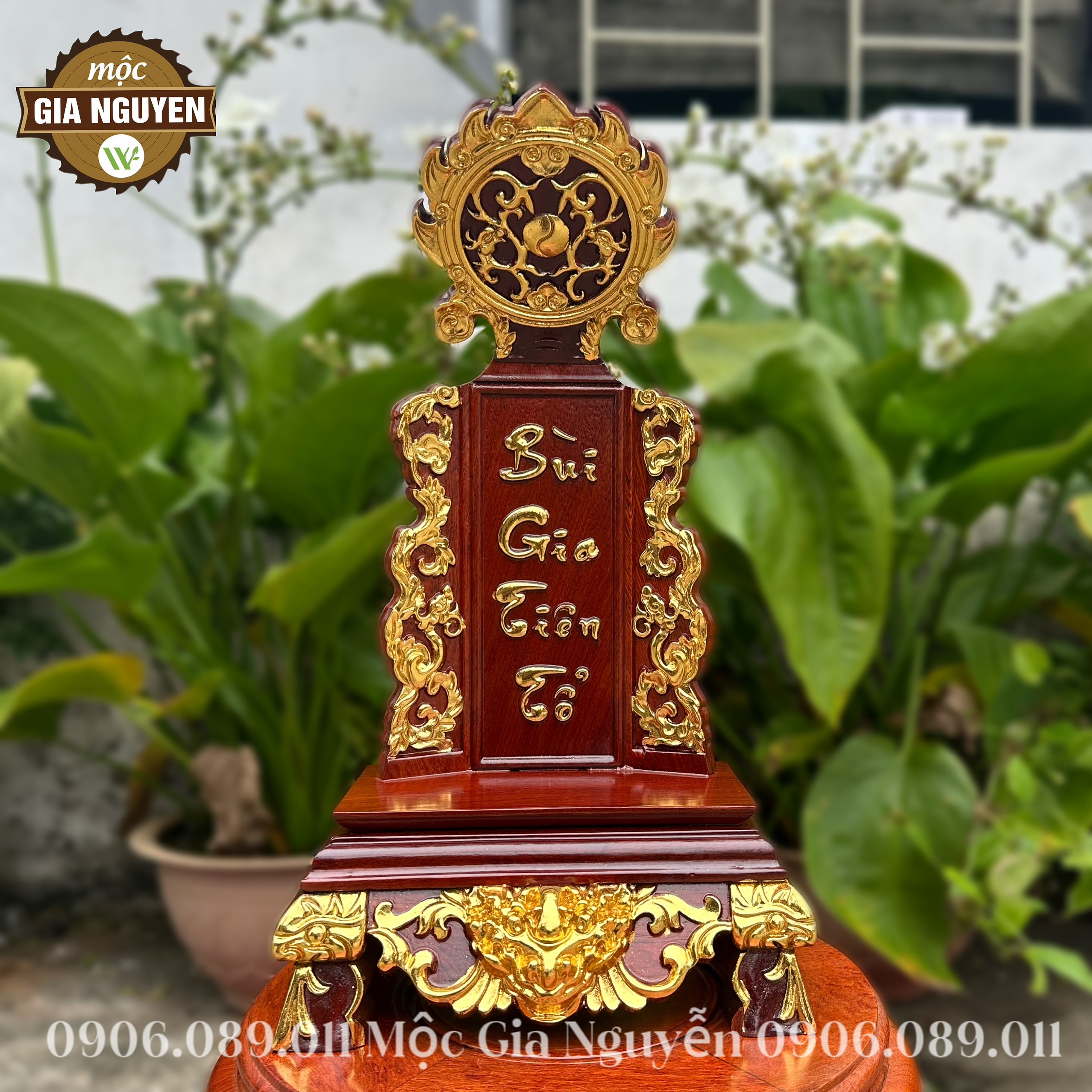 Bài vị thờ gia tiên gỗ hương dát vàng 43cm - Ảnh 3