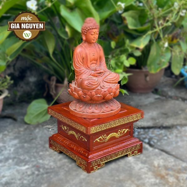 Đôn vuông kê tượng cuốn thư gỗ hương 30cm