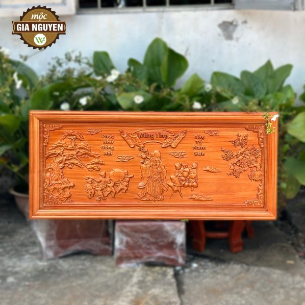 Tranh mừng thọ ông gỗ hương cao cấp