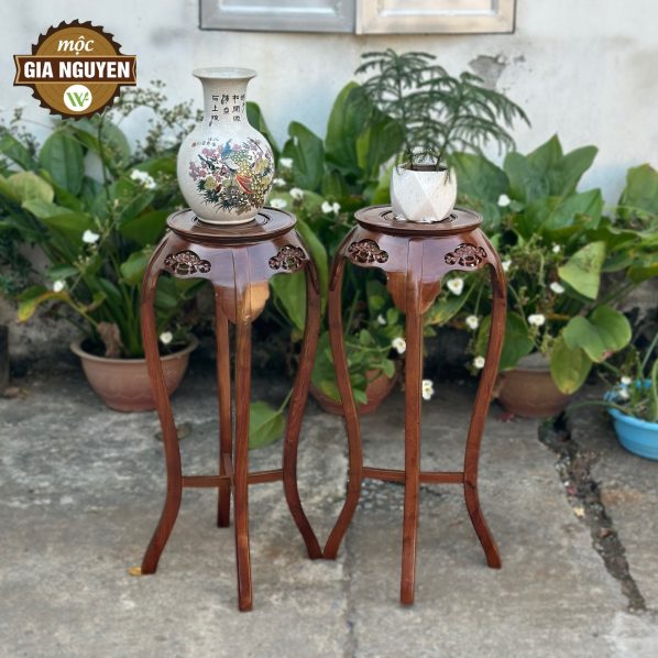 Đôn tròn trạm sen gỗ hương 80cm