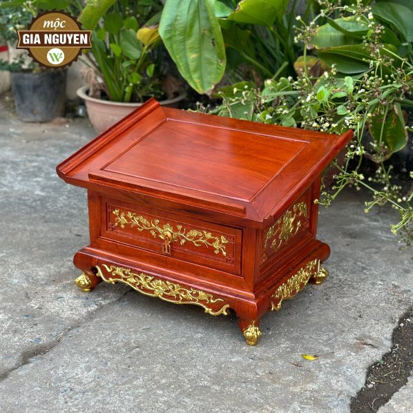 Bàn tụng kinh gỗ hương dát vàng 37x50cm