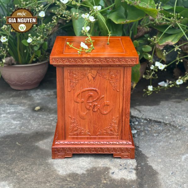 Đôn vuông kê tượng chữ Phúc gỗ hương 35x45cm