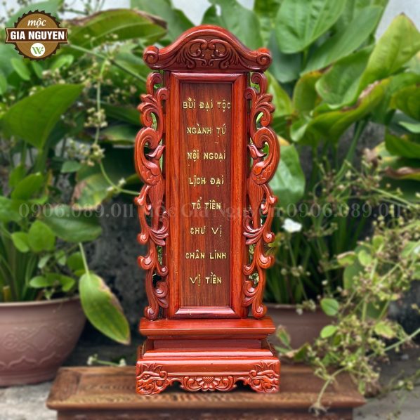 Bài vị thờ Song Phụng gỗ hương đục hai mặt 58cm