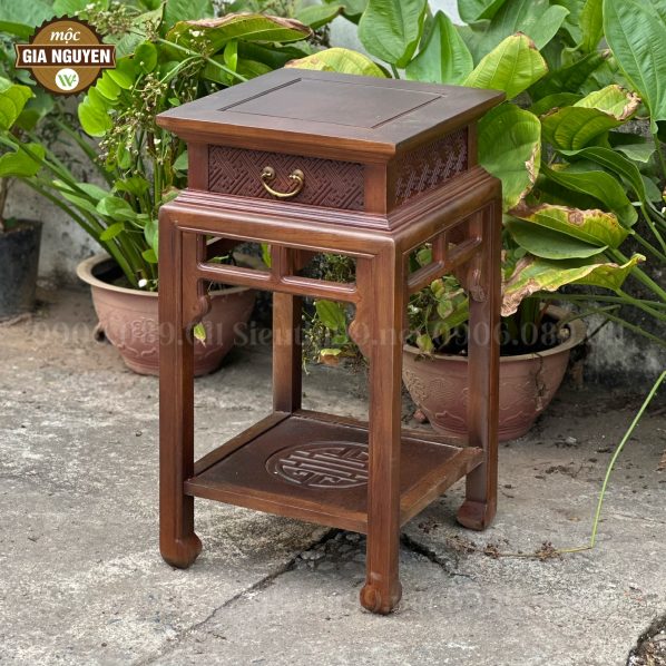 Đôn vuông chạm gấm màu óc chó gỗ hương 70cm