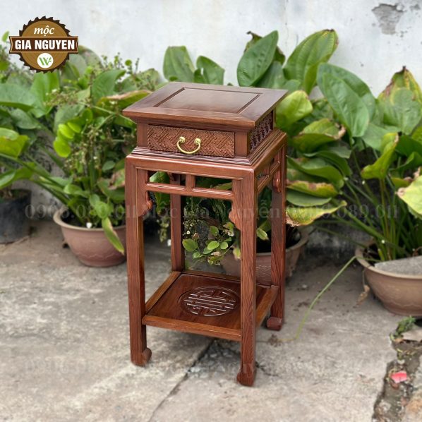 Đôn vuông chạm gấm gỗ hương màu óc chó 80cm