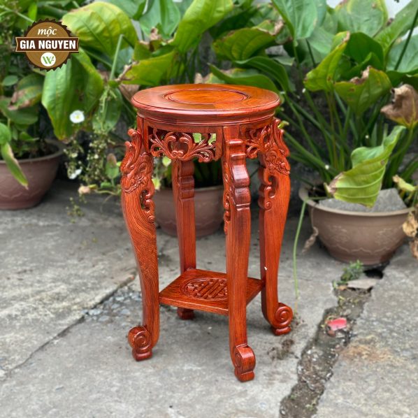 Đôn tròn đục rồng gỗ hương cao cấp 60cm