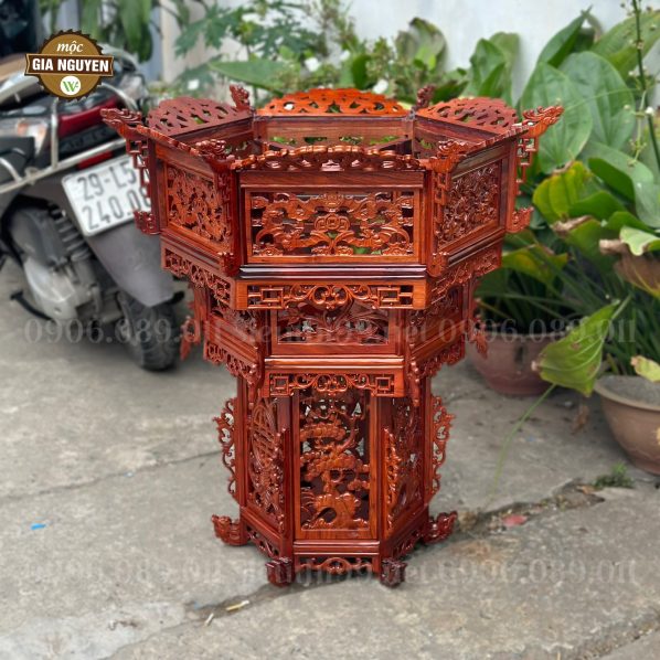 Đèn lồng 3 tầng tứ quý gỗ hương cao cấp 80cm