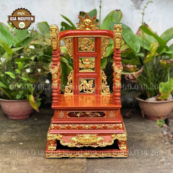 Ngai thờ song long gỗ hương dát vàng 95cm