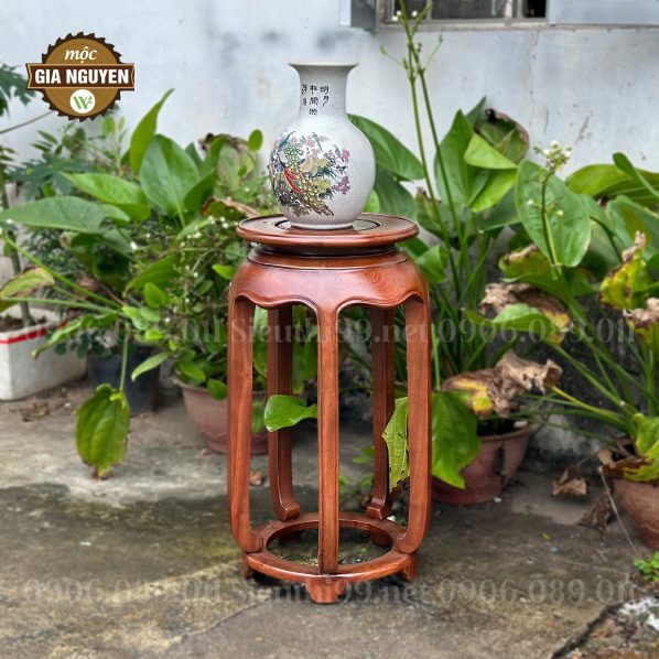 Đôn tròn gỗ hương màu gỗ óc chó 70cm