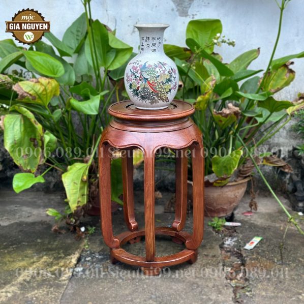 Đôn tròn gỗ hương màu gỗ óc chó 60cm