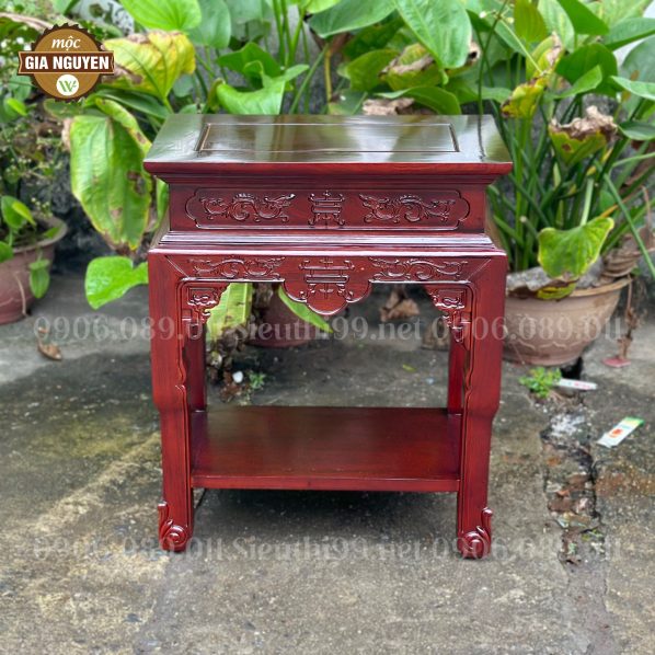 Đôn chữ nhật đục rồng màu giả cổ gỗ hương 60cm