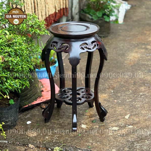 Đôn tròn lá chầu gỗ mun cao cấp 60cm