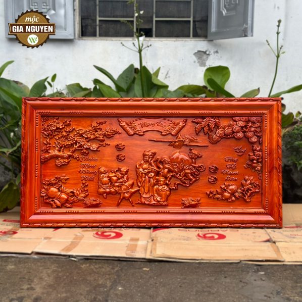 Tranh mừng thọ bà gỗ hương dát vàng 70x140cm