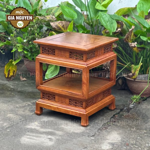 Đôn đèn gỗ hương màu óc gỗ chó cao cấp 50x50 cao 60cm