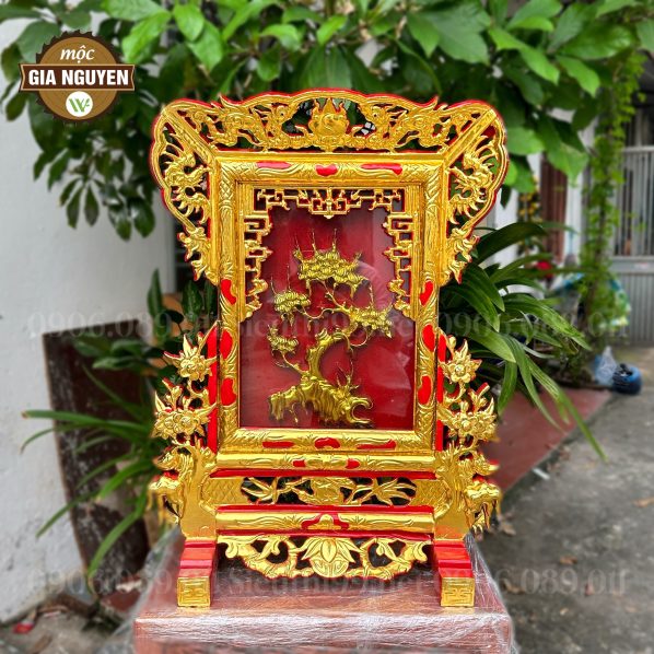 Giá gương bàn thờ sơn son thếp vàng gỗ gõ đỏ cao cấp