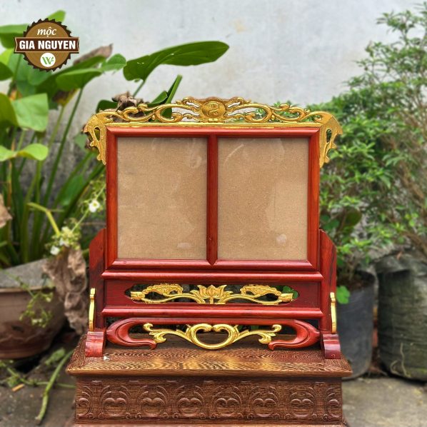 Khung ảnh thờ đơn giản dát vàng gỗ hương 18x24cm