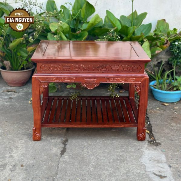 Đôn chữ nhật đục rồng gỗ hương màu hương già 60cm