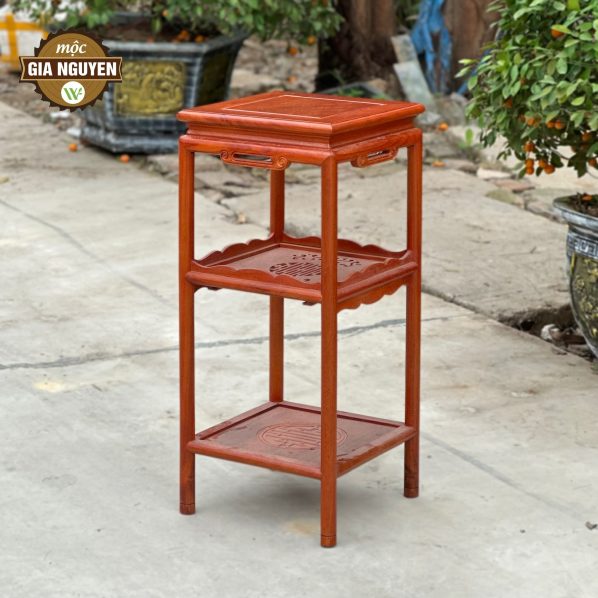 Đôn vuông chân tròn 2 tầng gỗ hương 80cm
