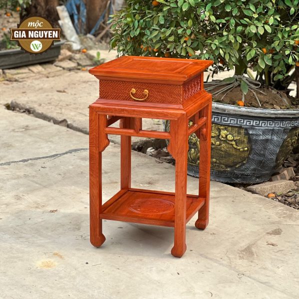 Đôn vuông chạm gấm ngăn kéo gỗ hương 70cm
