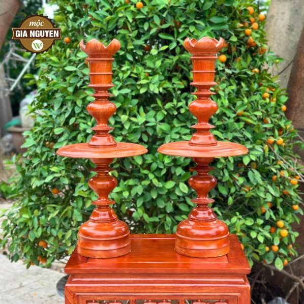 Cặp chân đèn nến gỗ hương 48cm