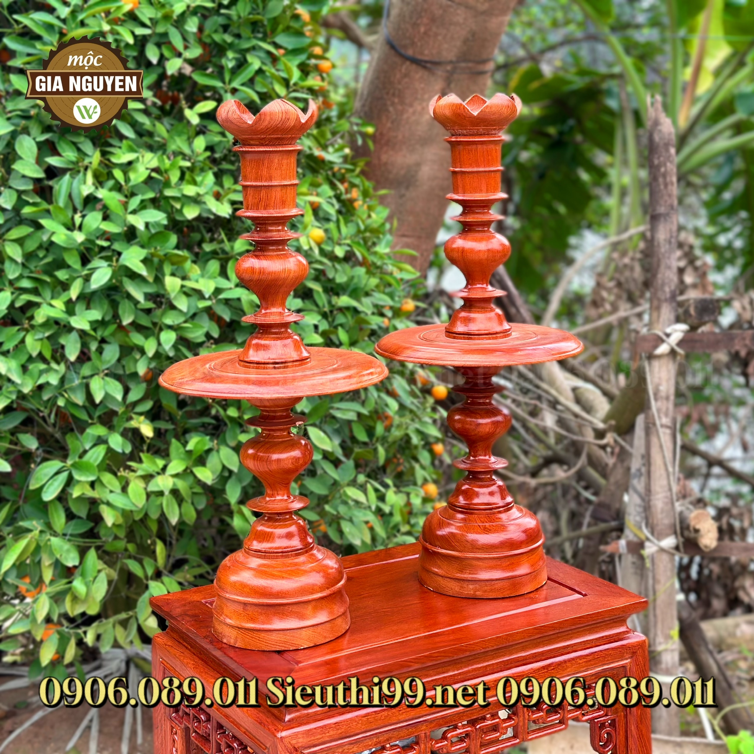 Cặp chân đèn nến gỗ hương 48cm - Ảnh 2