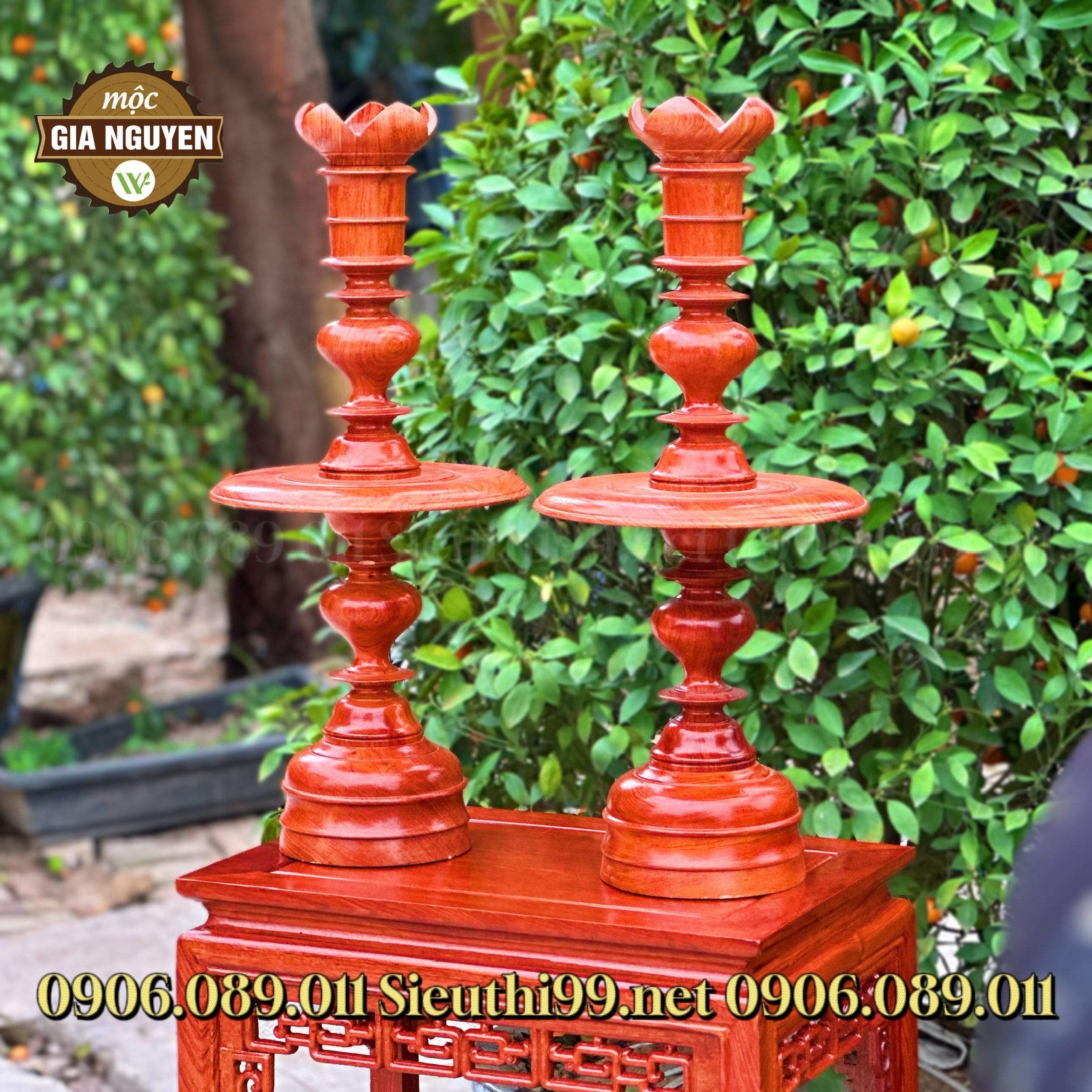 Cặp chân đèn nến gỗ hương 48cm - Ảnh 6