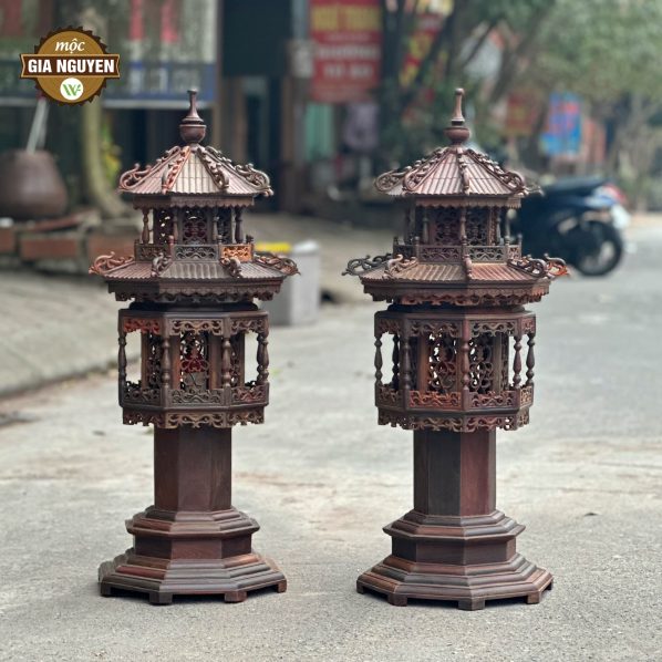 Đèn thờ 2 tầng gỗ trắc cao cấp 80cm  (Hàng Mộc)