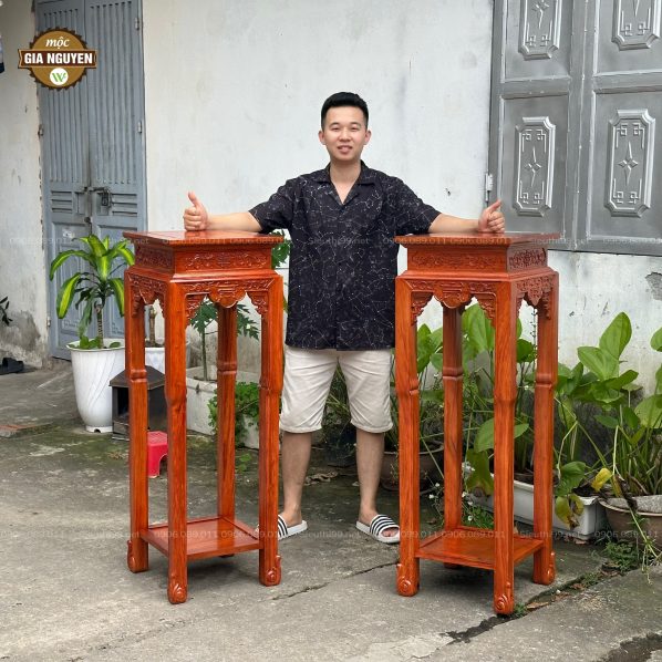 Đôn vuông chạm rồng gỗ hương 117cm