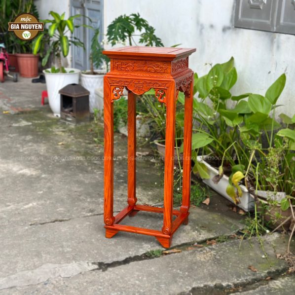 Đôn vuông chạm rồng gỗ hương 100cm