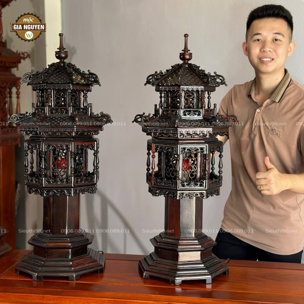 Đèn thờ 2 tầng gỗ trắc cao cấp 80cm