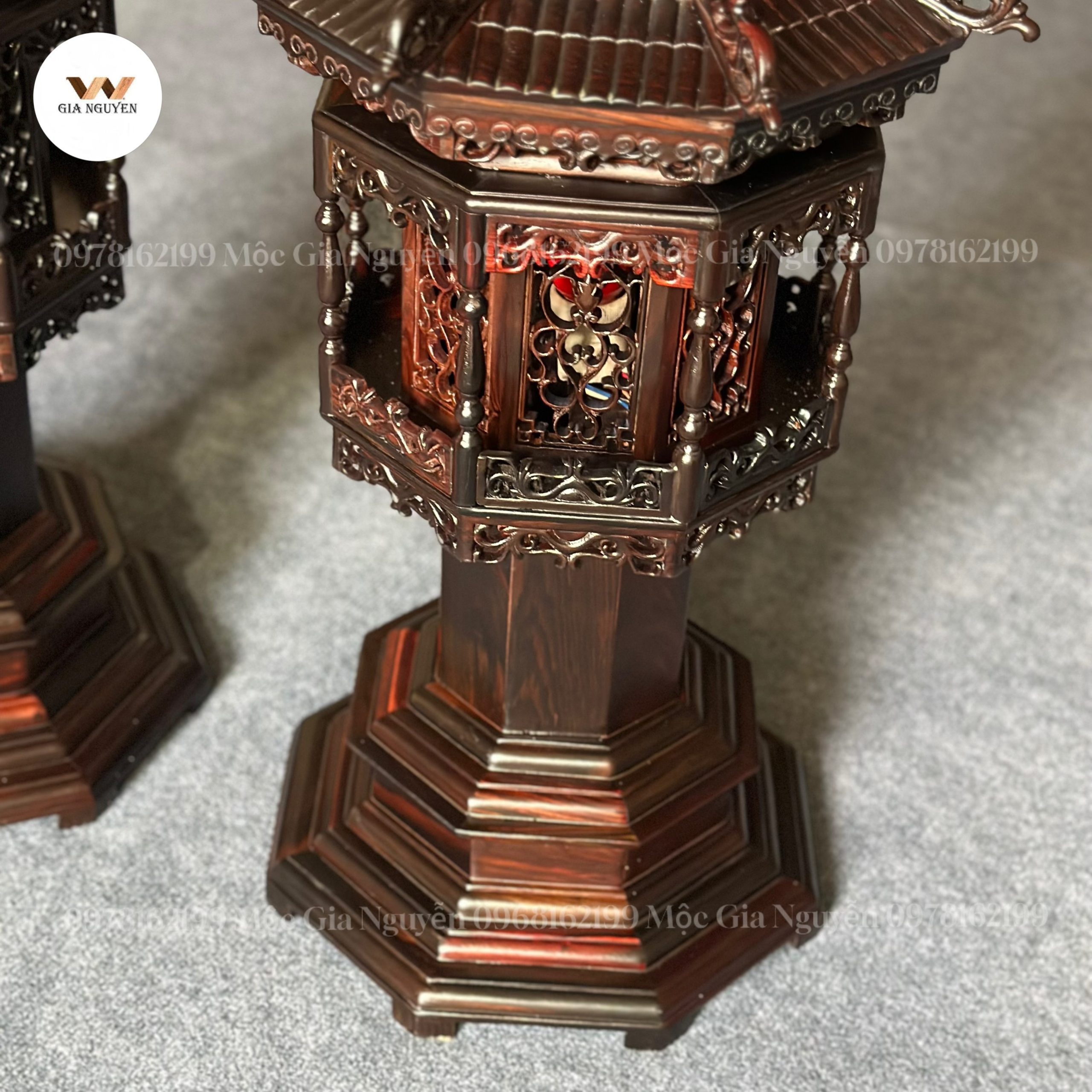 Đèn thờ 2 tầng gỗ trắc cao 60cm mái ống - Ảnh 10