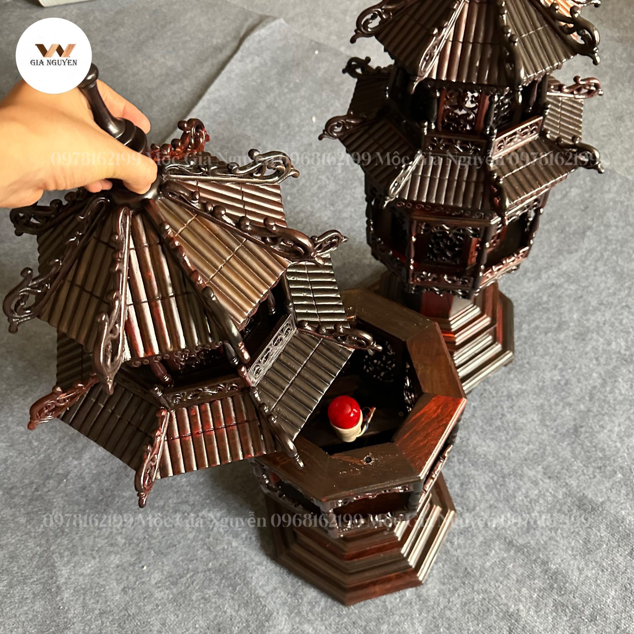 Đèn thờ 2 tầng gỗ trắc cao 60cm mái ống - Ảnh 14