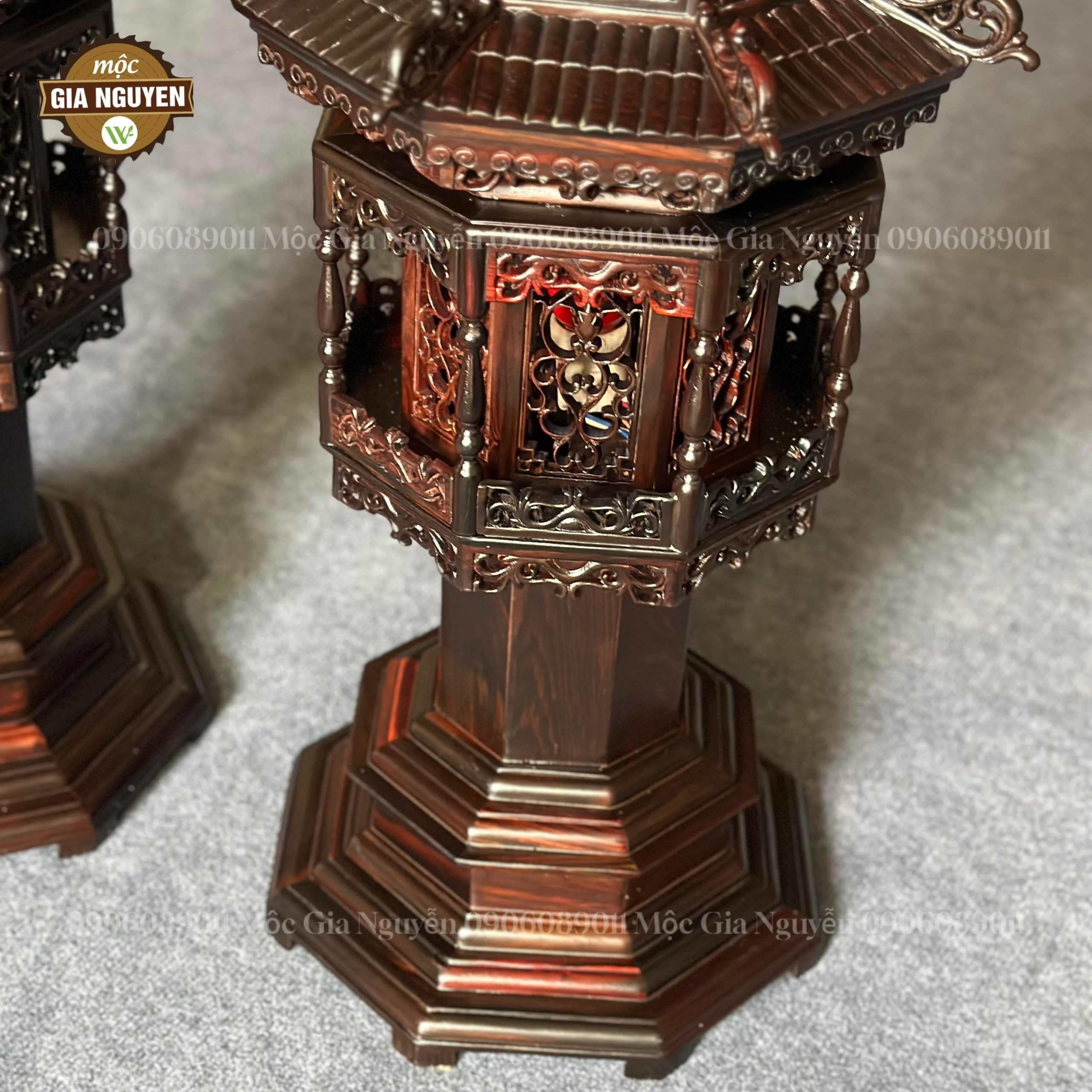 Đèn thờ 2 tầng gỗ trắc cao 60cm mái ống - Ảnh 3