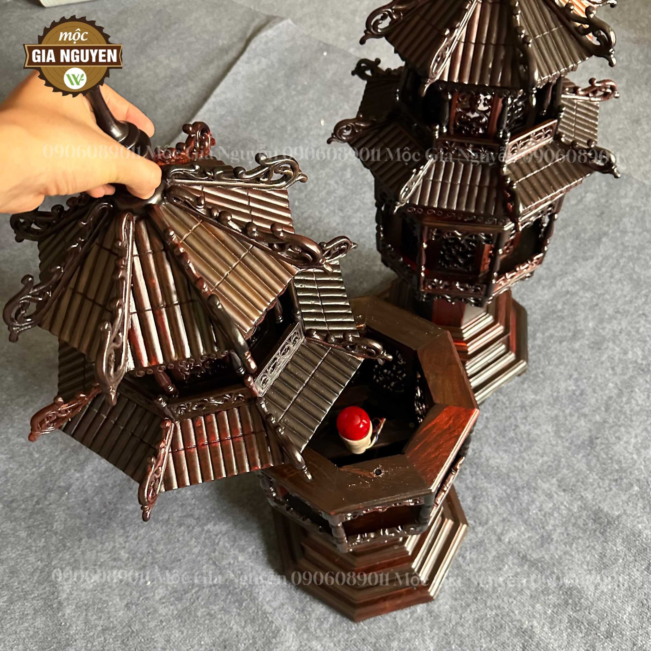 Đèn thờ 2 tầng gỗ trắc cao 60cm mái ống - Ảnh 4