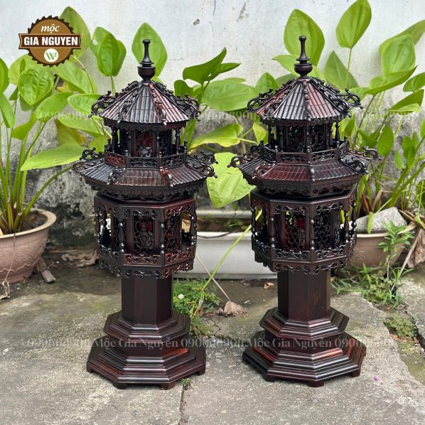 Đèn thờ 2 tầng gỗ trắc 80cm mái ống