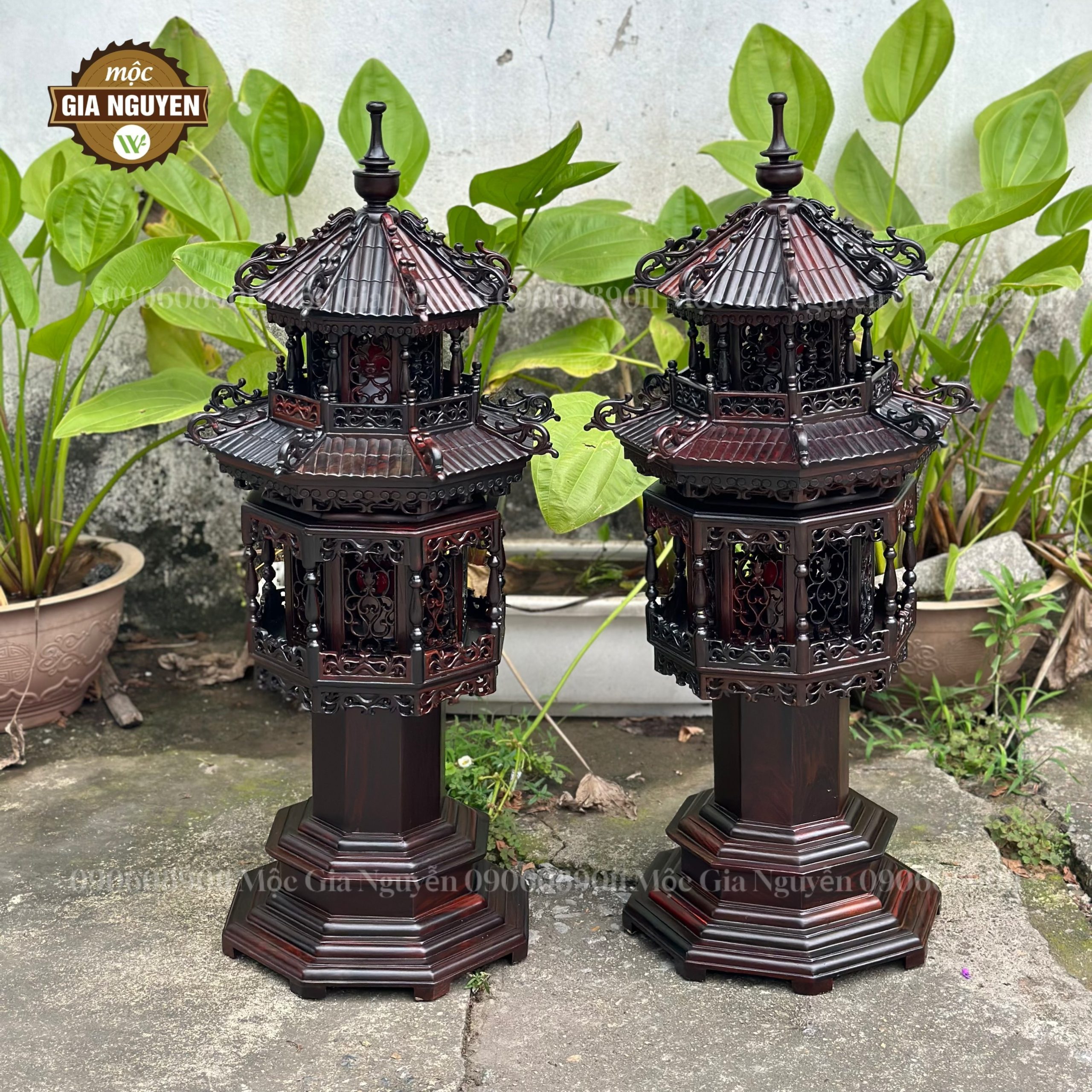 Đèn thờ 2 tầng gỗ trắc 80cm mái ống