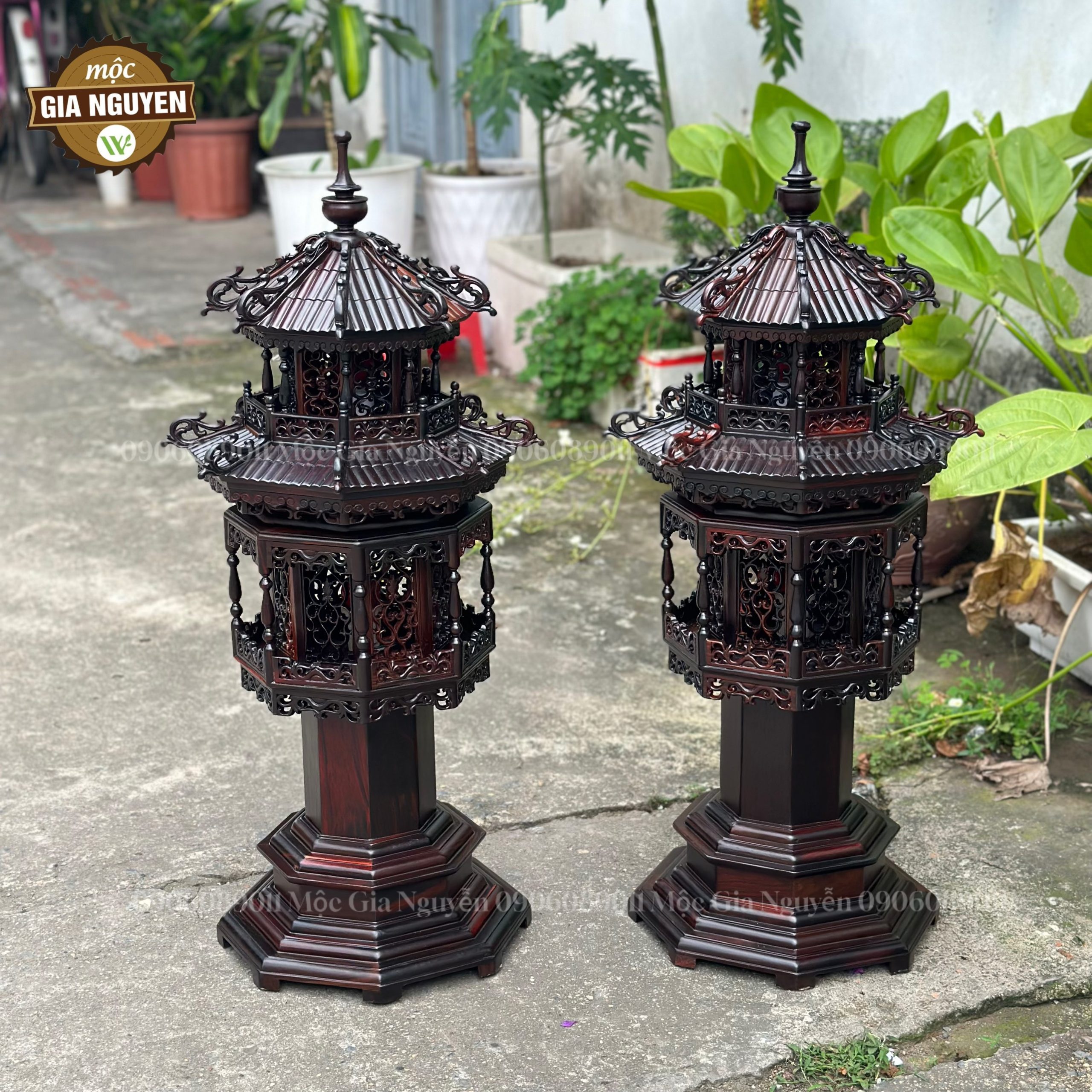 Đèn thờ 2 tầng gỗ trắc 80cm mái ống - Ảnh 7