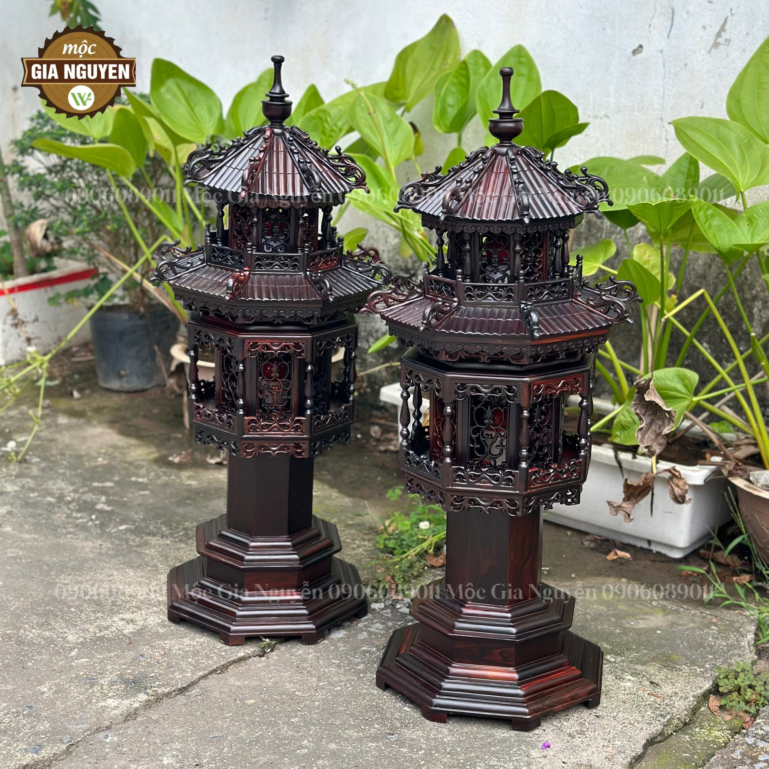 Đèn thờ 2 tầng gỗ trắc 80cm mái ống - Ảnh 2