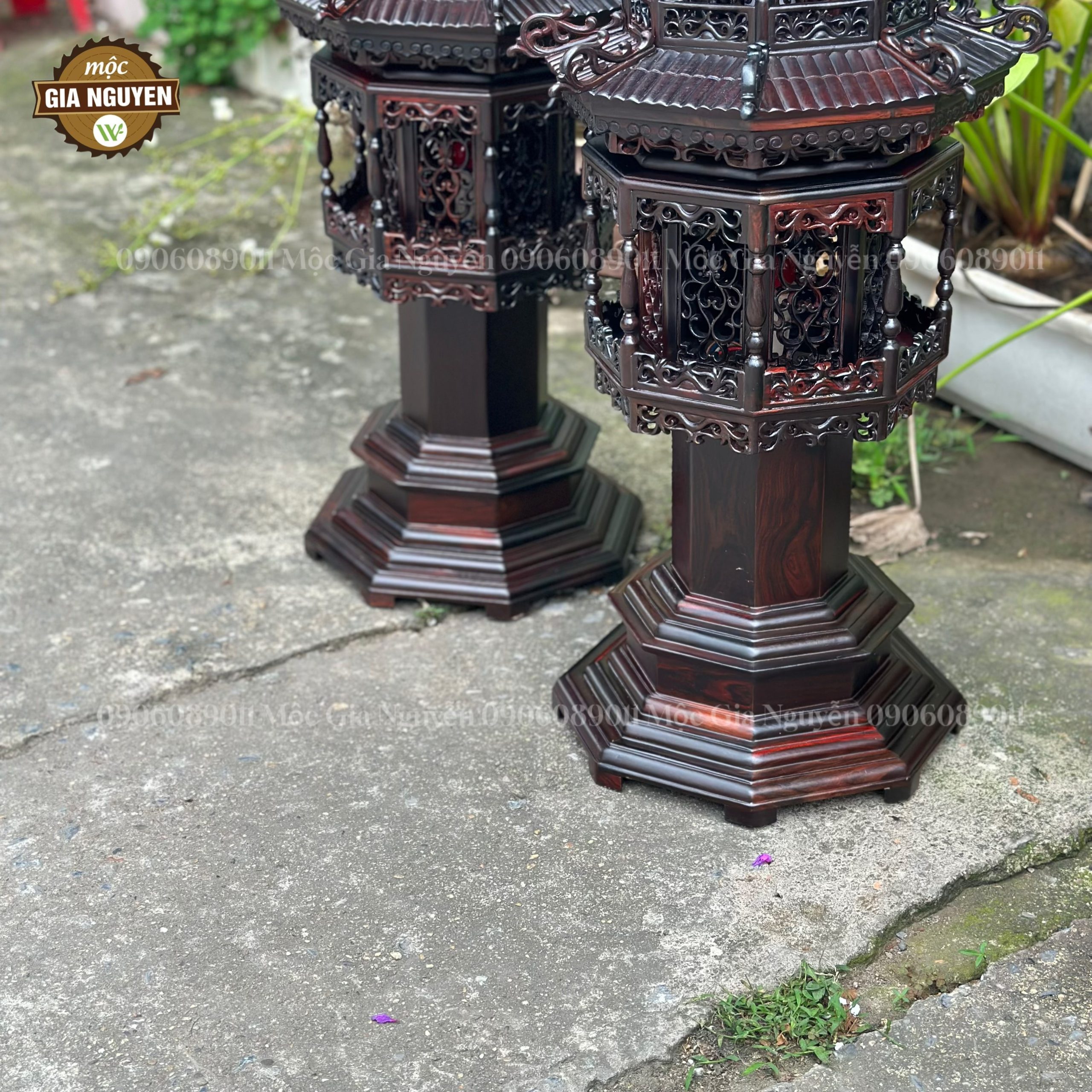 Đèn thờ 2 tầng gỗ trắc 80cm mái ống - Ảnh 3