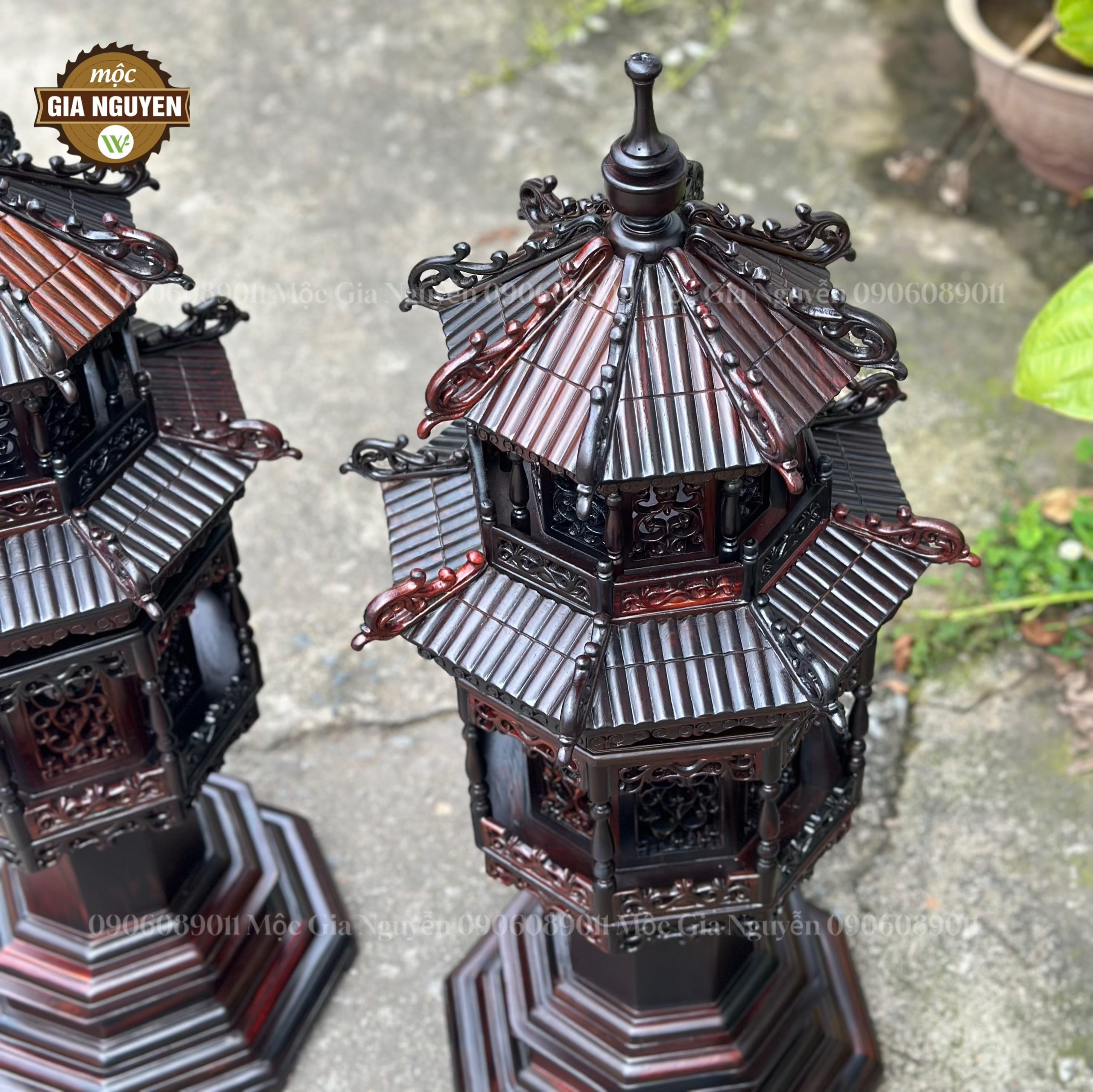 Đèn thờ 2 tầng gỗ trắc 80cm mái ống - Ảnh 4