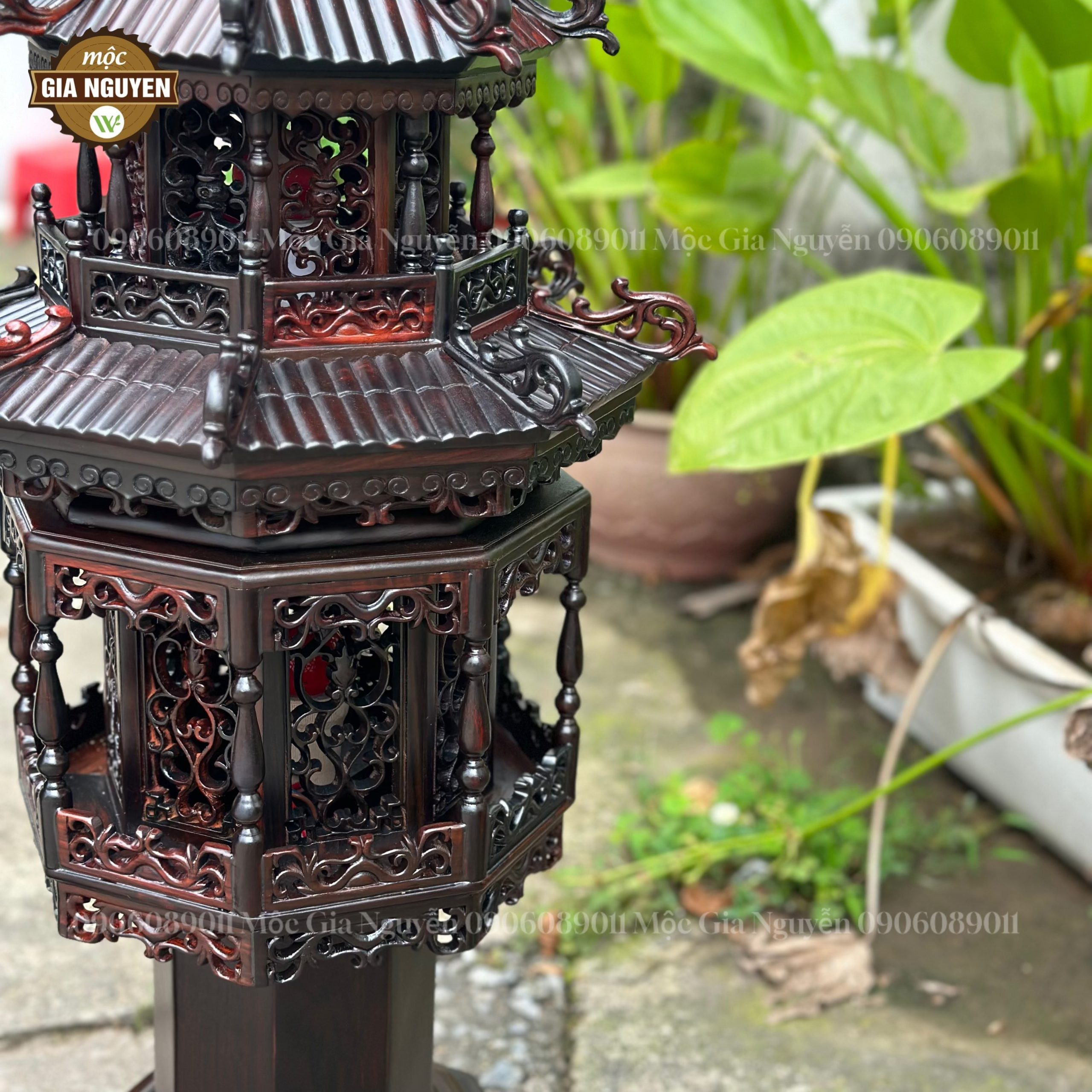 Đèn thờ 2 tầng gỗ trắc 80cm mái ống - Ảnh 5